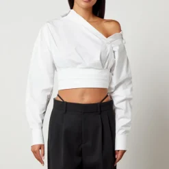 T-Shirts And Tops|Shirts And Blouses|Alexanderwang.T Alexander Wang Cropped Cotton-Poplin Wrap Shirt - US 2/UK 6