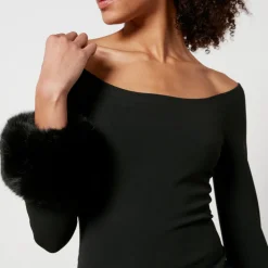 Dresses|Dresses|Dr. Martens Alexander Wang Faux Fur Trimmed Jersey Off-Shoulder Mini Dress - L