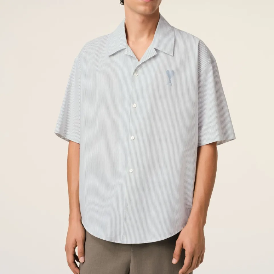 Shirts|Shirts|MKI MIYUKI ZOKU AMI Camp Collar Pinstriped Cotton Shirt - XL