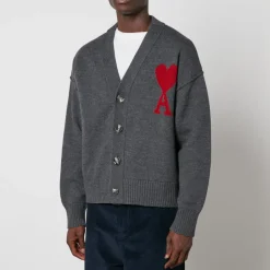 Cardigans|Knitwear|AMI De Coeur Logo Merino Wool Cardigan - M