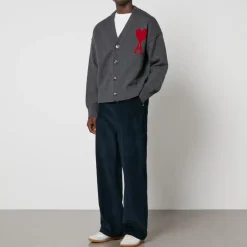 Cardigans|Knitwear|AMI De Coeur Logo Merino Wool Cardigan - M