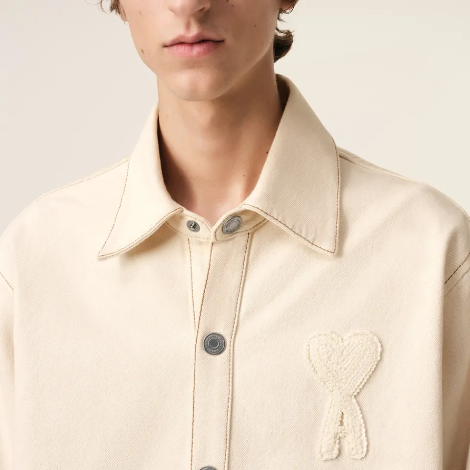 Shirts|Shirts|Café Kitsuné AMI Logo-Appliqué Cotton-Twill Overshirt - M