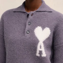 Loungewear|T-Shirts And Tops|AMI Off White Adc Alpaca-Blend Knit Polo Jumper - S