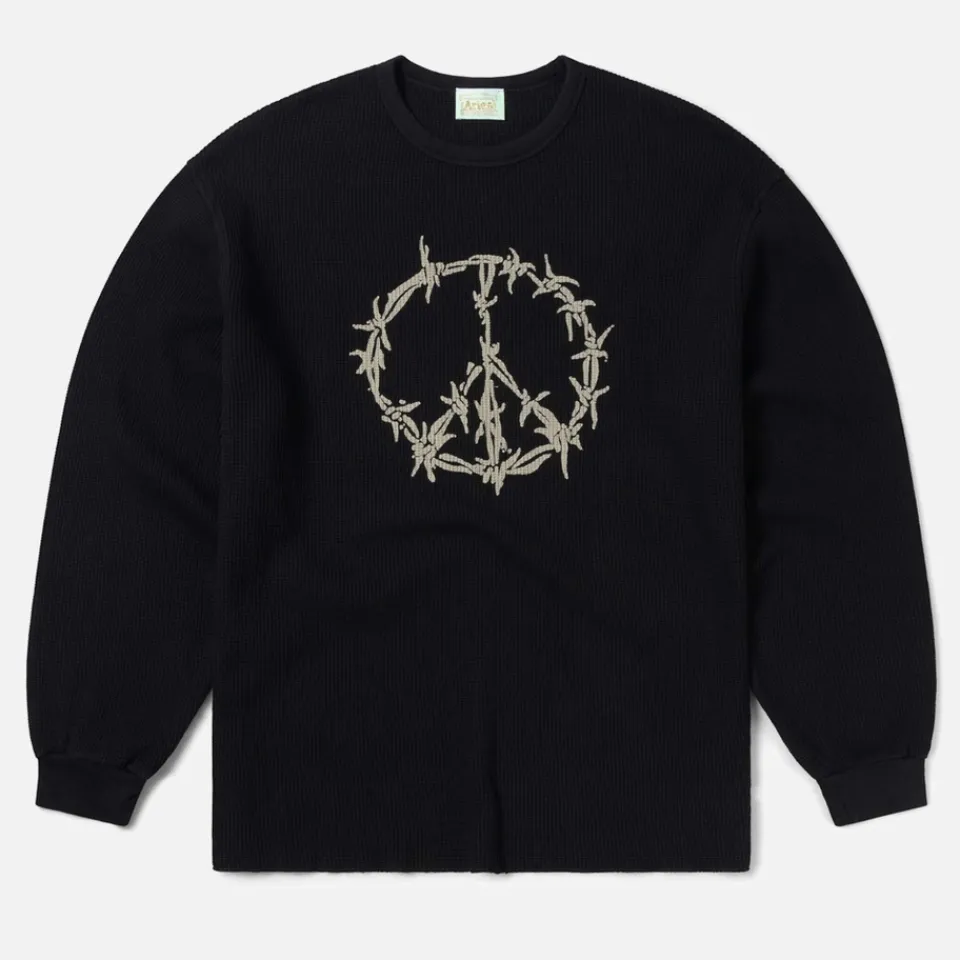 T-Shirts|T-Shirts|ARIES Peace Press Gothic Waffle Cotton-Knit T-Shirt - S