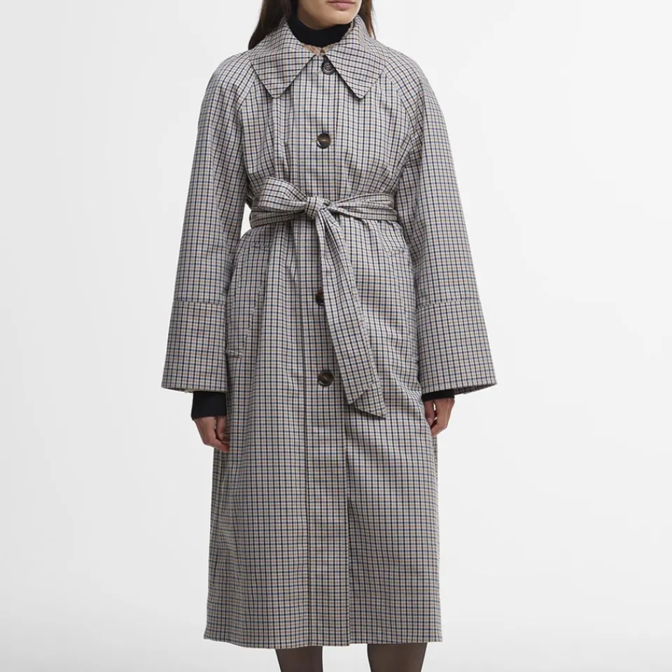 Coats|Jackets|Barbour Beatrix Check Showerproof Cotton-Blend Trench Coat - 16