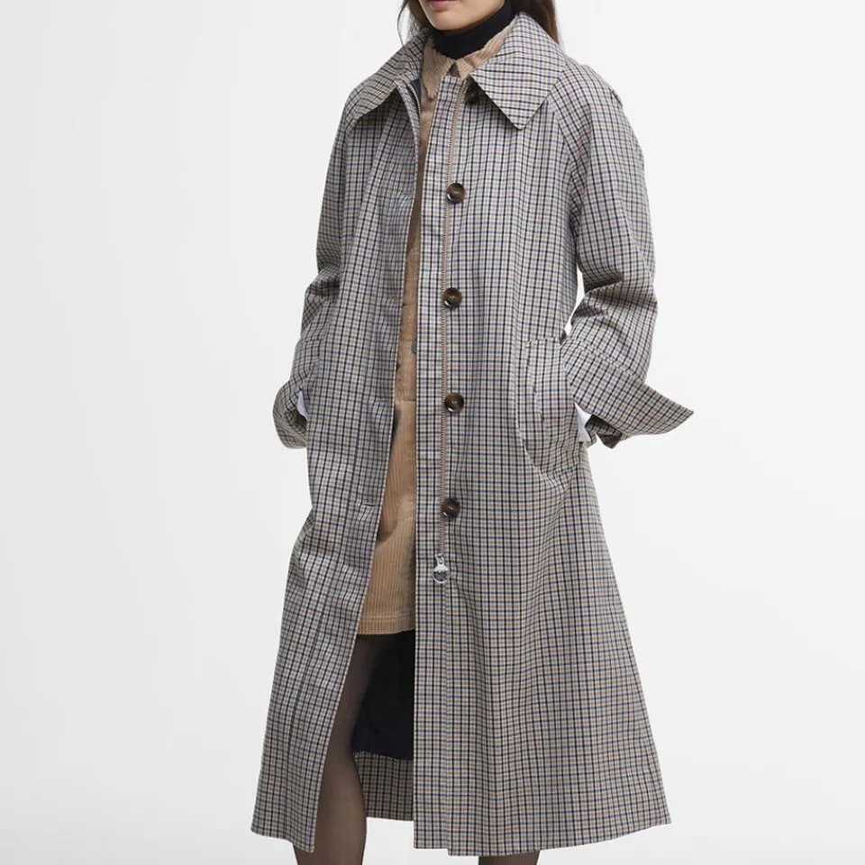 Coats|Jackets|Barbour Beatrix Check Showerproof Cotton-Blend Trench Coat - 16