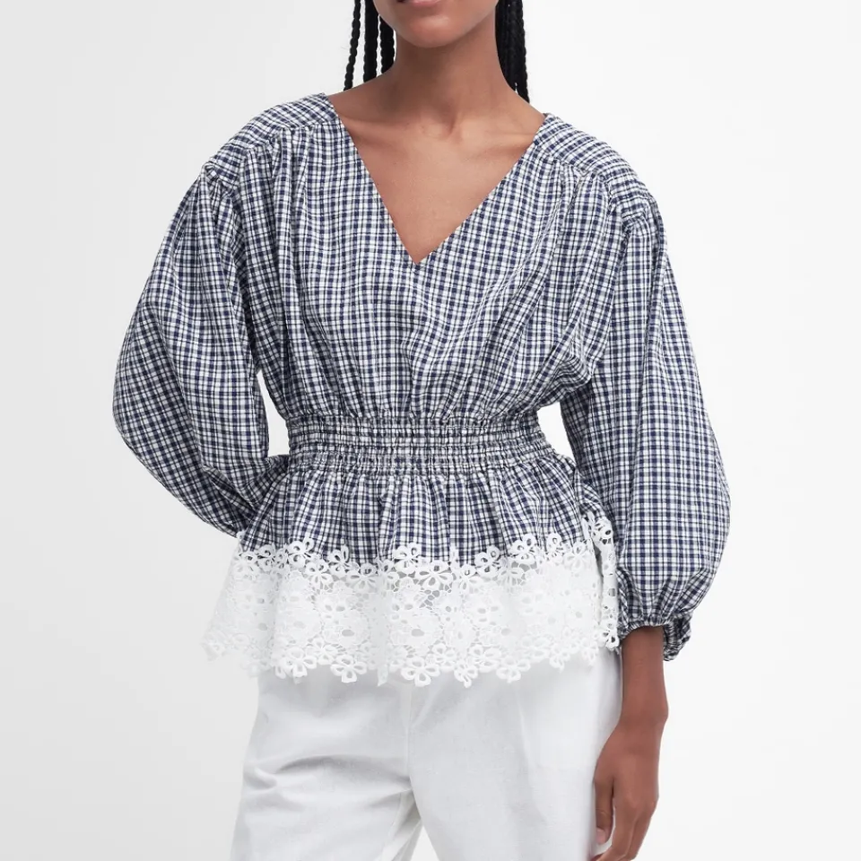 T-Shirts And Tops|Shirts And Blouses|Dr. Martens Barbour Glamis Broderie Anglaise Checked Woven Top - UK 8
