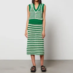 Skirts|Skirts|Dr. Martens Baum Und Pferdgarten Women's Ciel Knitted Skirt - Cream/Green - XS