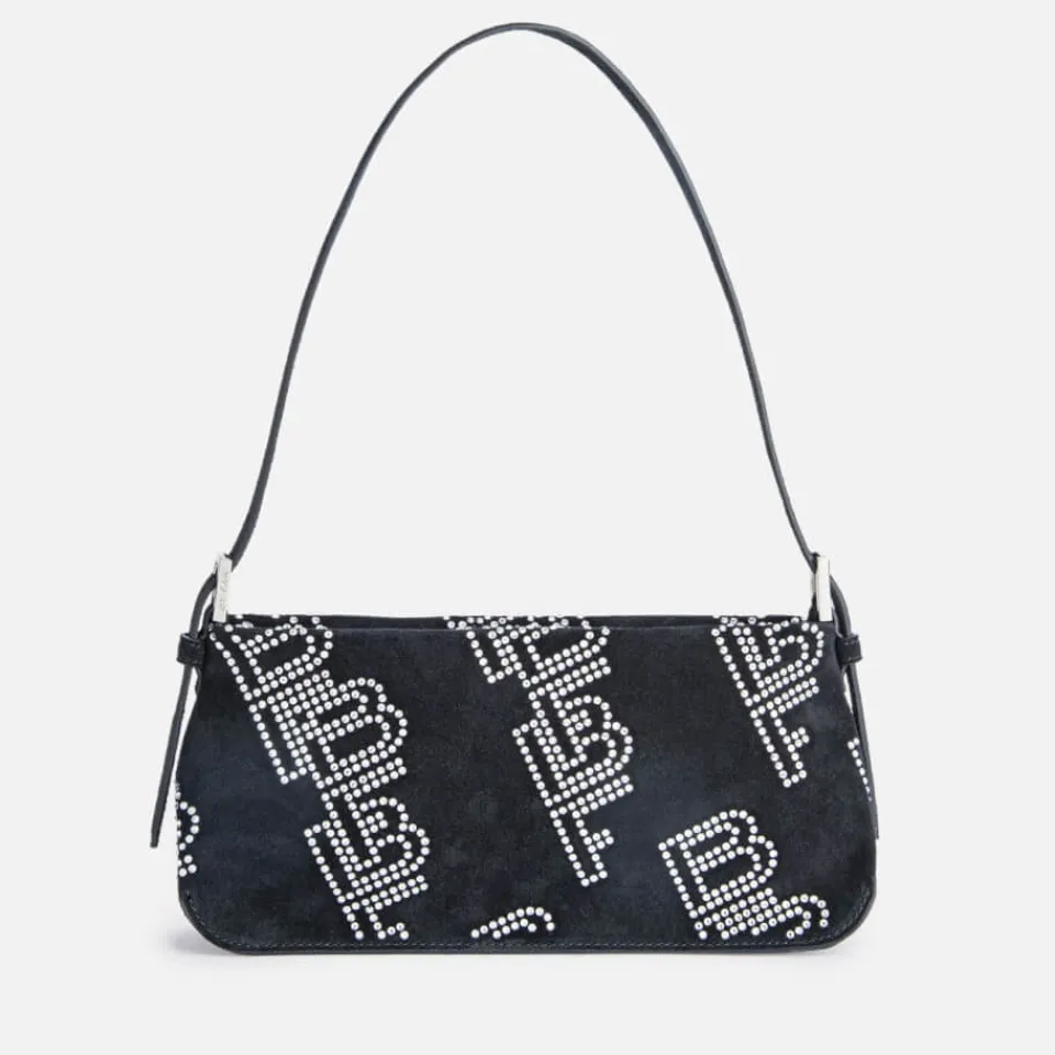 Bags|BY FAR Dulce Crystal Monogram Suede Shoulder Bag