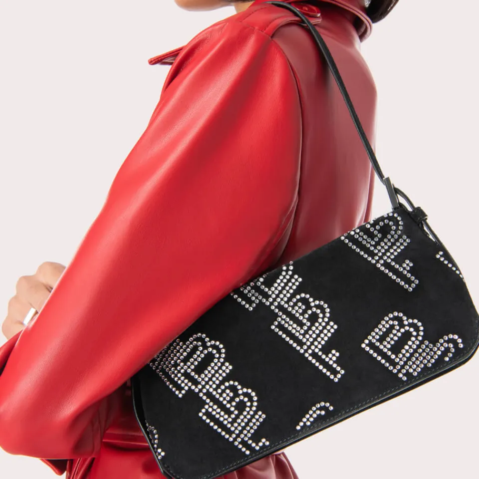 Bags|BY FAR Dulce Crystal Monogram Suede Shoulder Bag