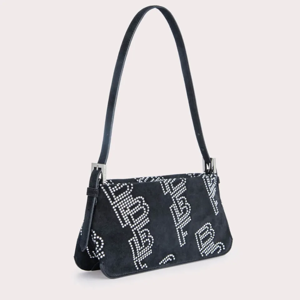 Bags|BY FAR Dulce Crystal Monogram Suede Shoulder Bag