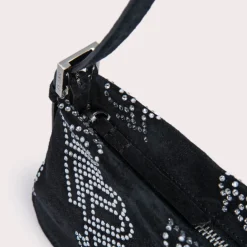Bags|BY FAR Dulce Crystal Monogram Suede Shoulder Bag