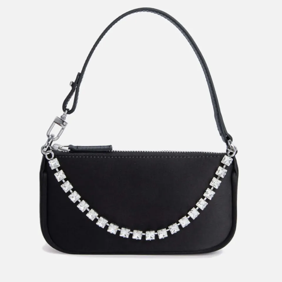 Bags|BY FAR Mini Rachel Satin and Rhinestone Chain Bag