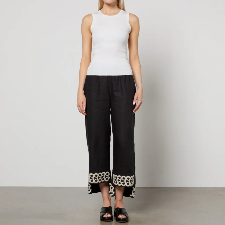 Trousers|Co-Ord Sets|Dr. Martens By Malene Birger Mirabellos Embroidered Linen Trousers - DK 34/UK 6