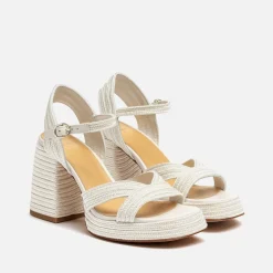Sandals & Slides|Sandals|Dr. Martens Castañer Women's Valle Metallic Faux Raffia Platform Heeled Sandals - UK 3