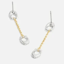 Jewellery|Dr. Martens Coach Signature Pavé C Linear Silver & Gold-Tone Earrings