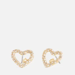 Jewellery|Coach Signature Silver-Tone Pavé Heart Stud Earrings