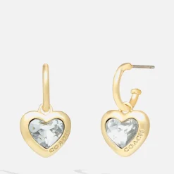 Jewellery|Dr. Martens Coach Women's Heart Gold Tone Charm Huggie Earrings - Gold/Clear