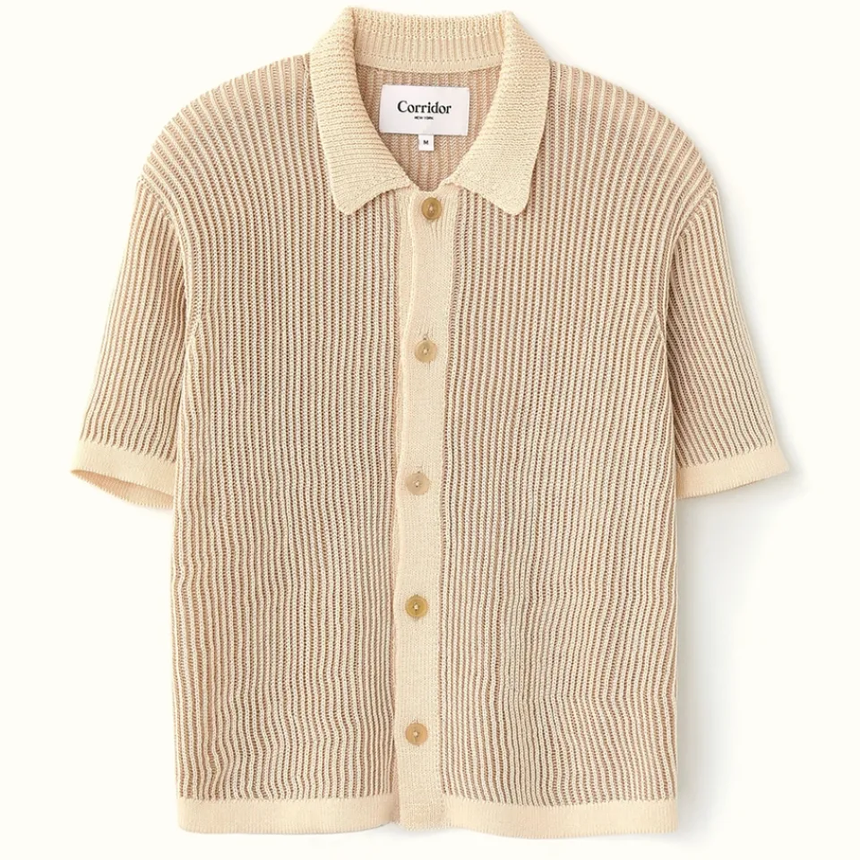Shirts|Shirts|Corridor Plated Striped Cotton-Knit Shirt - XL