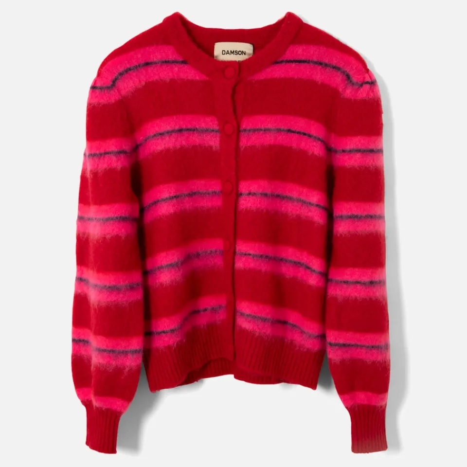 Knitwear|Damson Madder Cece Intarsia-Striped Knit Cardigan - UK 16