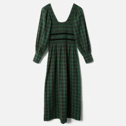 Dresses|Dresses|Damson Madder Elle Checked Cotton Midi Dress - UK 6