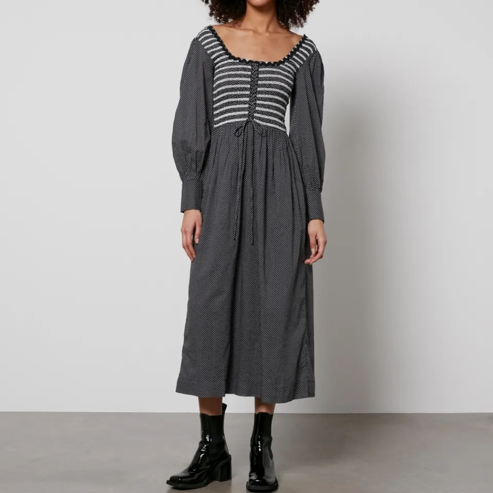 Dresses|Dresses|Dr. Martens Damson Madder Hermione Shirred Polka Dot Poplin Midi Dres - UK 6