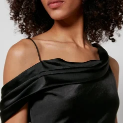 Dresses|Dresses|ROTATE Birger Christensen De La Vali Off-Shoulder Aysmmetric Satin Midi Dress - UK 12