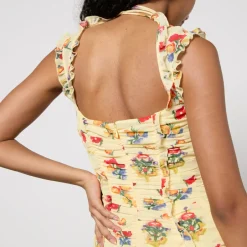 Dresses|Dresses|De La Vali Ruched Floral-Print Chiffon Midi Dress - UK 10