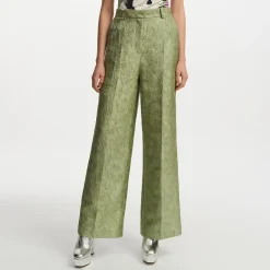 Trousers|Kitri Essentiel Antwerp Fling Floral-Brocade Wide-Leg Pants - UK 8