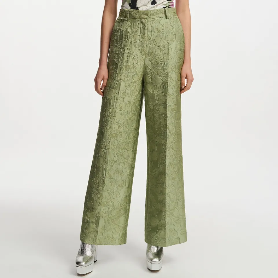 Trousers|Kitri Essentiel Antwerp Fling Floral-Brocade Wide-Leg Pants - UK 8