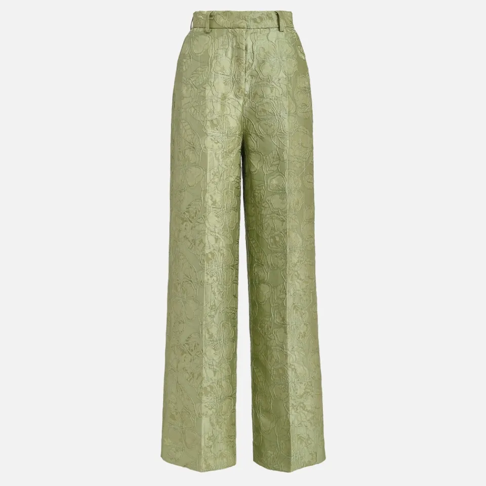 Trousers|Kitri Essentiel Antwerp Fling Floral-Brocade Wide-Leg Pants - UK 8