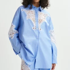 T-Shirts And Tops|Shirts And Blouses|Astrid & Miyu Essentiel Antwerp Hoofd Lace Cotton-Poplin Shirt - XS