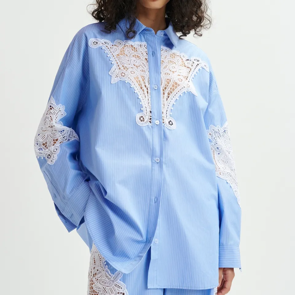T-Shirts And Tops|Shirts And Blouses|Astrid & Miyu Essentiel Antwerp Hoofd Lace Cotton-Poplin Shirt - XS