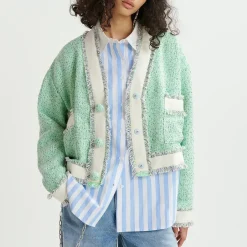 Coats|Jackets|Anni Lu Essentiel Antwerp Hoola Cropped Fringe Bouclé Jacket - M