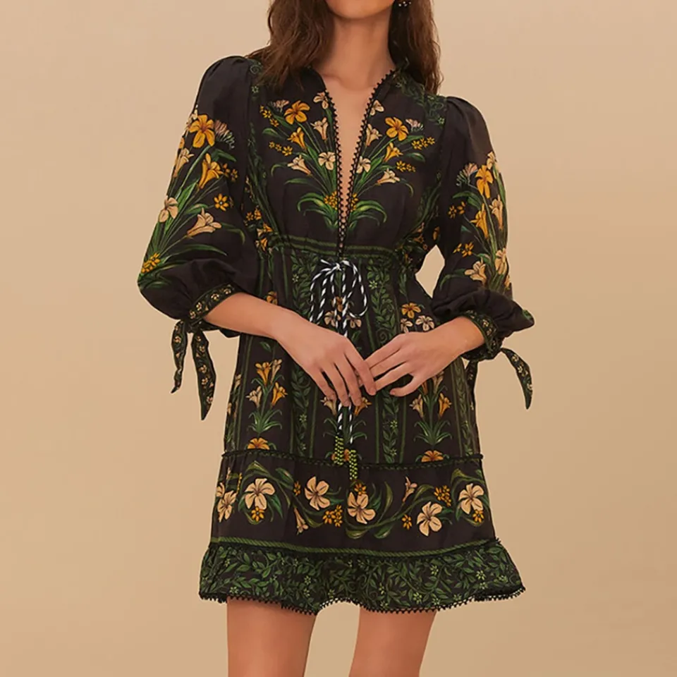 Dresses|Dresses|Ganni Farm Rio Flowers Arch Linen-Blend Mini Dress - S