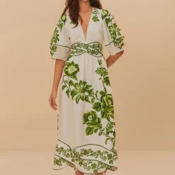 Dresses|Dresses|Dr. Martens Farm Rio Green Floral Cascade Cotton Midi Dress - XS
