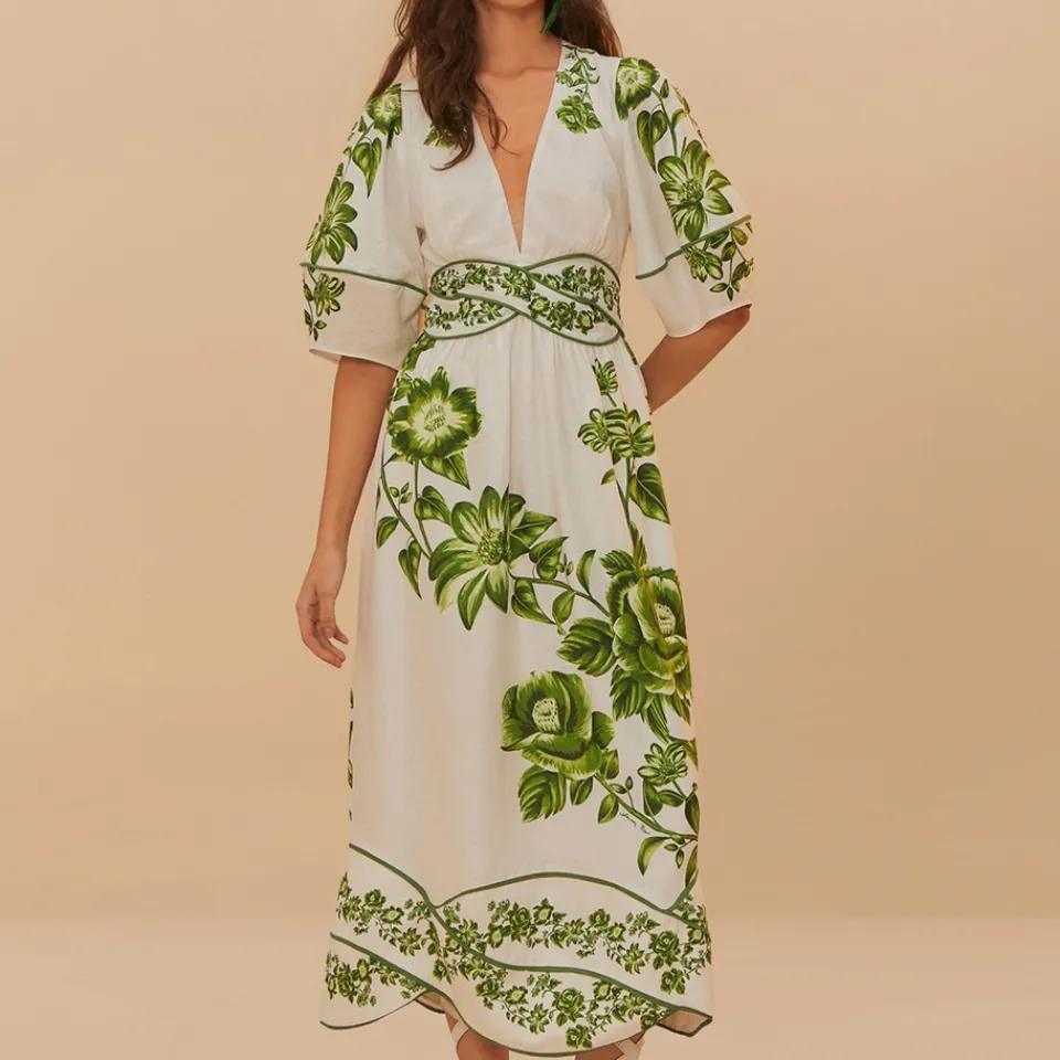 Dresses|Dresses|Dr. Martens Farm Rio Green Floral Cascade Cotton Midi Dress - XS