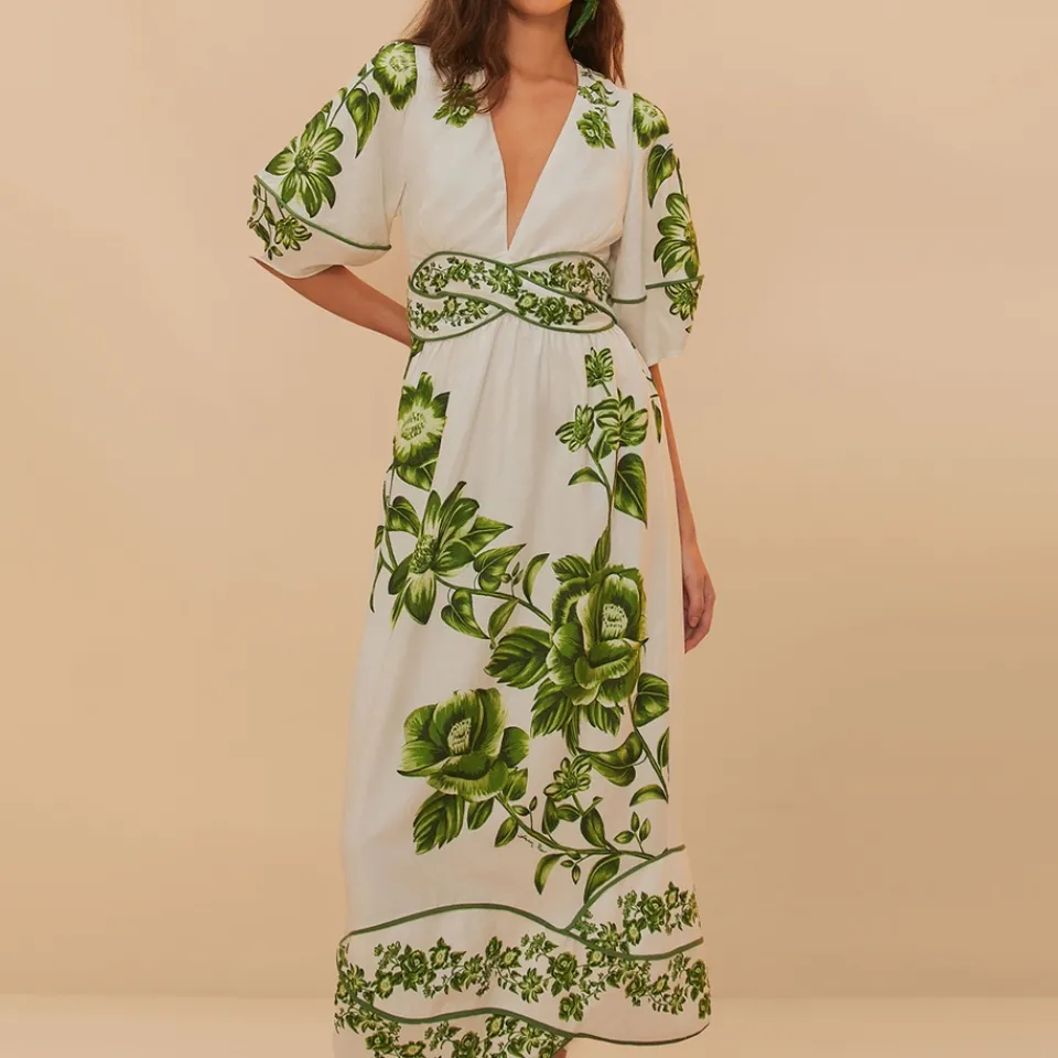 Dresses|Dresses|Dr. Martens Farm Rio Green Floral Cascade Cotton Midi Dress - XS