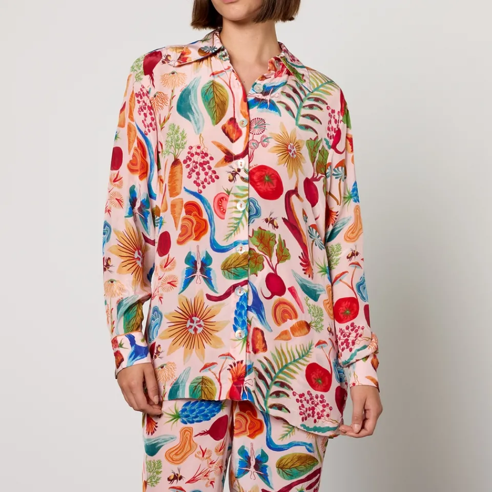 Loungewear|Ganni Farm Rio Printed Crepe Pyjama Shirt - XS