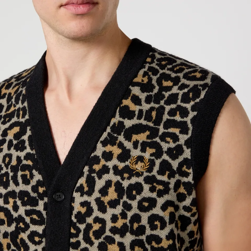 Knitwear|Dr. Martens Fred Perry Leopard Cotton-Blend Jacquard Vest - M