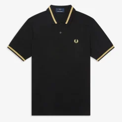 Polo Shirts|Fred Perry Men's Single Tipped Polo Shirt - Black/Champagne - 38"/S