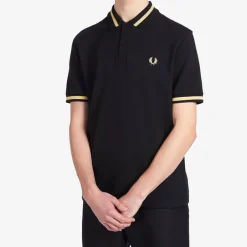 Polo Shirts|Fred Perry Men's Single Tipped Polo Shirt - Black/Champagne - 38