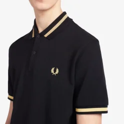 Polo Shirts|Fred Perry Men's Single Tipped Polo Shirt - Black/Champagne - 38