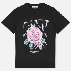 Loungewear|T-Shirts And Tops|Ganni Basic Cotton-Jersey Rose Relaxed T-Shirt - S