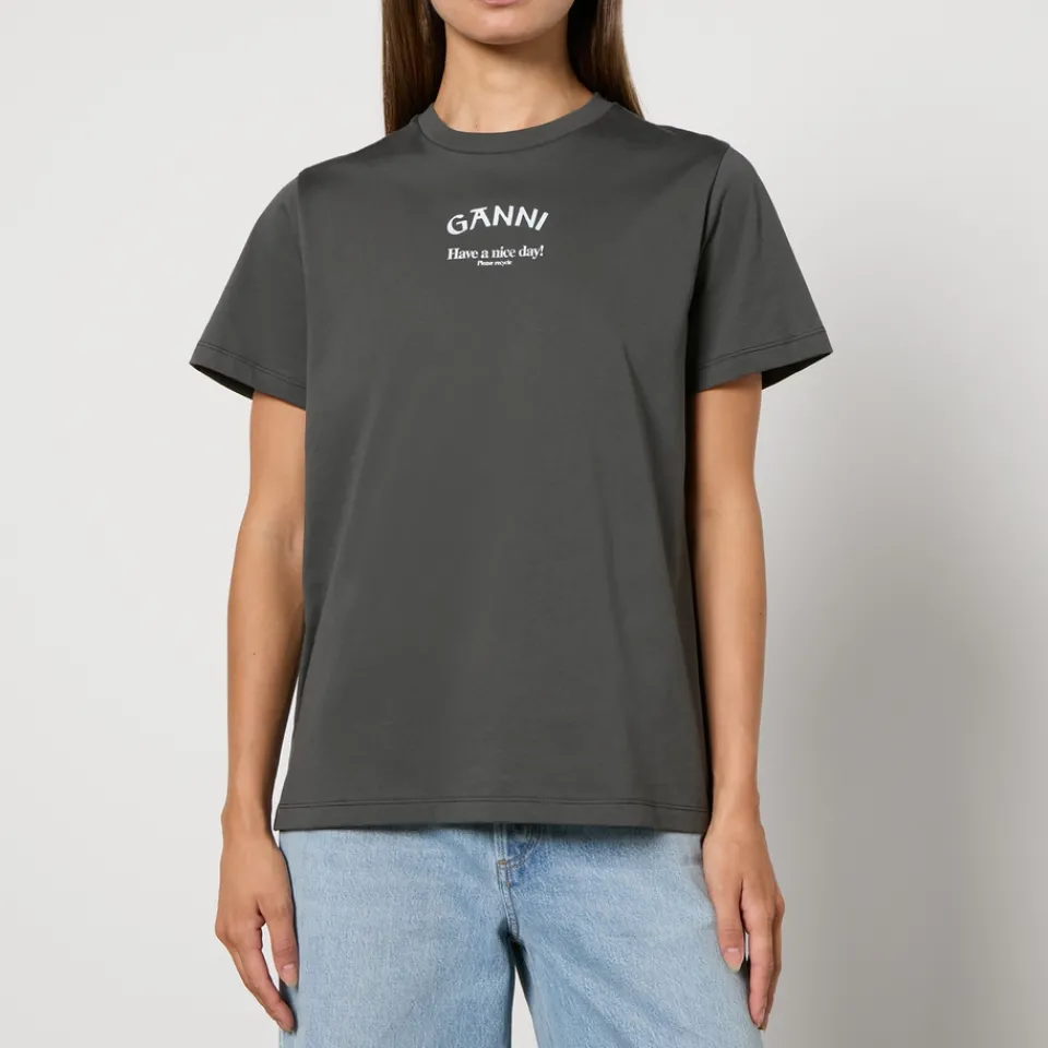 Loungewear|T-Shirts And Tops|Alexanderwang.T Ganni Basic Logo-Print Cotton-Jersey T-Shirt - XS