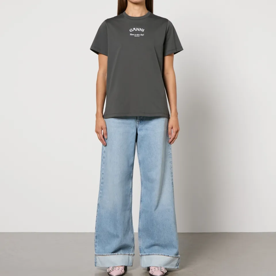 Loungewear|T-Shirts And Tops|Alexanderwang.T Ganni Basic Logo-Print Cotton-Jersey T-Shirt - XS