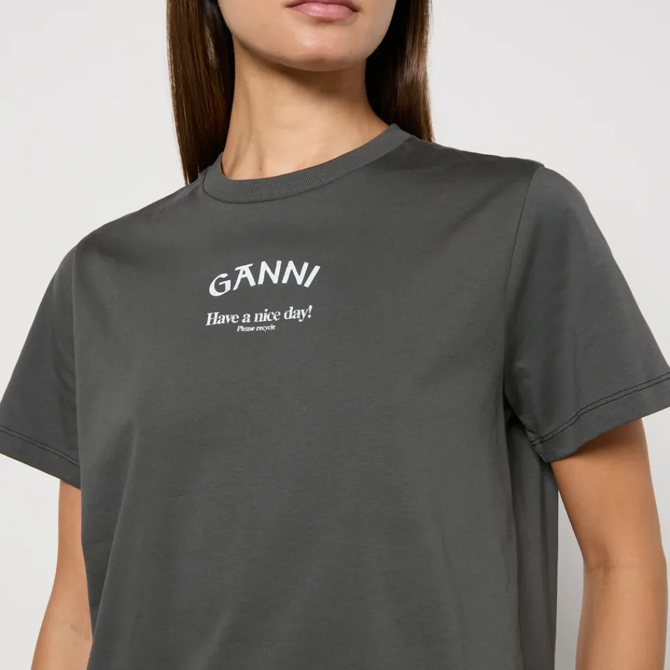 Loungewear|T-Shirts And Tops|Alexanderwang.T Ganni Basic Logo-Print Cotton-Jersey T-Shirt - XS