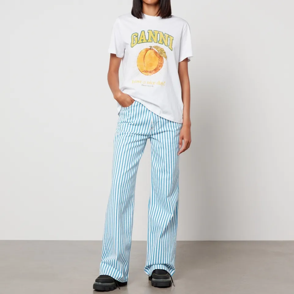 Loungewear|T-Shirts And Tops|Ganni Basic Peach Organic Cotton-Jersey T-Shirt - XS