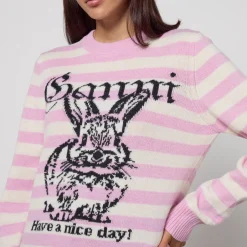 Loungewear|Knitwear|Ganni Bunny Striped Wool-Blend Knit Jumper - M