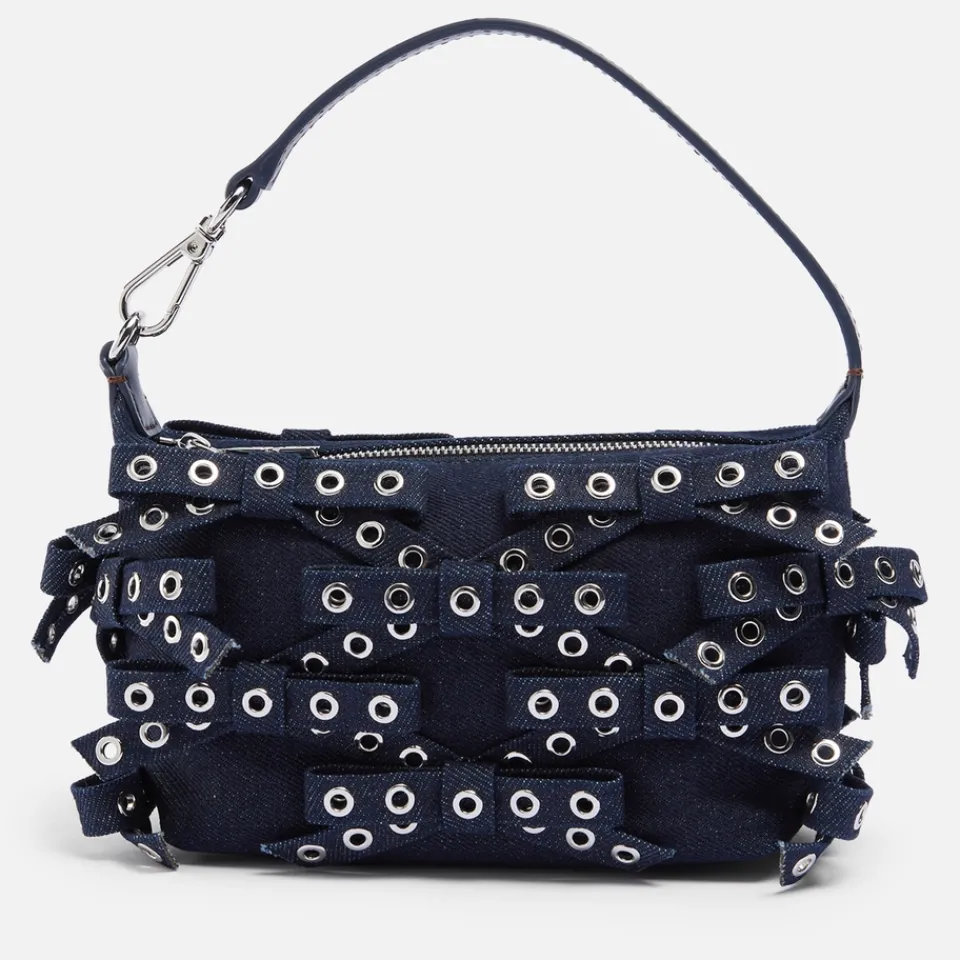 Bags|Ganni Butterfly Small Bow Eyelet Denim Pouch